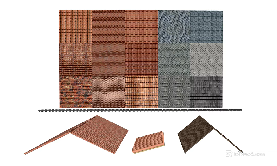 Various Roof Tile Samples With Different Textures Colors And Design Patterns 3d model