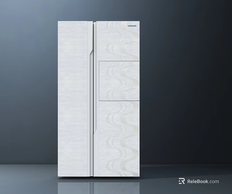 White Modern Double Door Refrigerator Freezer With Brushed Texture And Wave Pattern Design 3d model 