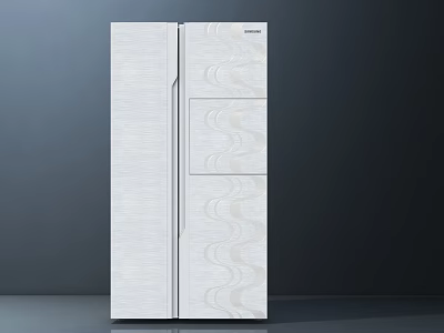 White Modern Double Door Refrigerator Freezer With Brushed Texture And Wave Pattern Design 3d model