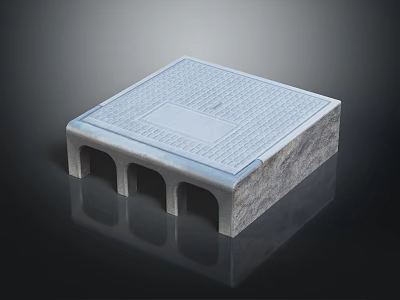 Square Manhole Cover With Grid Pattern Surface And Arched Bottom Supports Gray Concrete 3d model