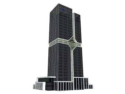 Tall Modern Office Building With Black Glass Facade And Central Cross Structure 3d model