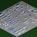 Industrial Factory Complex Layout With Workshops Warehouses And Blue Grey Roof Structures