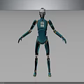 Futuristic Teal Humanoid Robot With White Head Silver Joints And Orange Feet