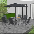 Modern Outdoor Patio Sofa Table Set With Folding Chairs And Large Sun Umbrella For Backyard