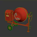 Red Portable Concrete Mixer With Motor Unit And Wheels For Construction Work 3d model
