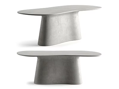 Two Sleek Modern Concrete Dining Tables With Abstract Sculptural Base Design 3d model