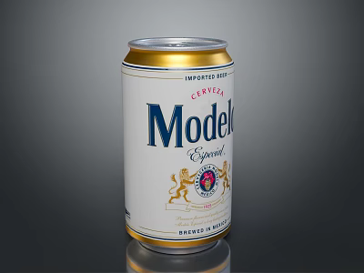 Modelo Imperial Lager Expended Beer Can With White Label Lion Crest And Golden Top Design 3d model