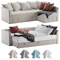 Modern Multifunctional Sofa Bed With Decorative Cushions And Cozy Blanket 3d model
