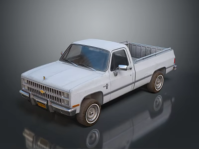 Classic White Vintage Pickup Truck With Single Cab Bed And Chrome Grille 3d model