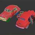 Red Toy Cars With Open And Closed Doors On Black Background