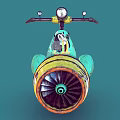 Vibrant Yellow Green Graffiti Flying Vehicle With Large Propeller And Rider Figure