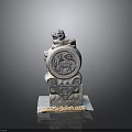 Ancient Stone Sculpture Featuring Mythical Beast And Deer Motif On Decorative Base