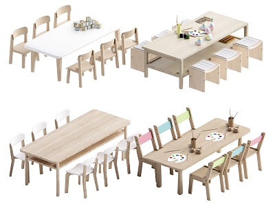 Modern children'study table and chair combination 3d model