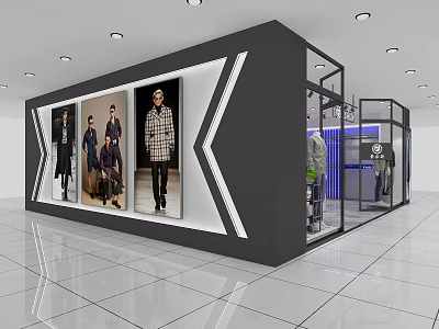 Modern Clothing Store Display Cabinet Interior With Mannequins And Clothing 3d model