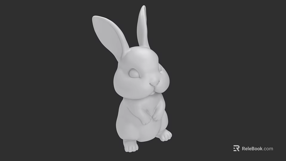 White Rabbit Decorative Figurine With Long Ears And Standing Pose 3d model