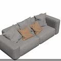 Modern Minimalist Gray Double Sofa With Orange Pillows Light Colored Wall And Marble Patterned Floor 3d model