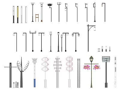Outdoor Lights With Various Designs And Styles For Exterior Decoration And Lighting 3d model