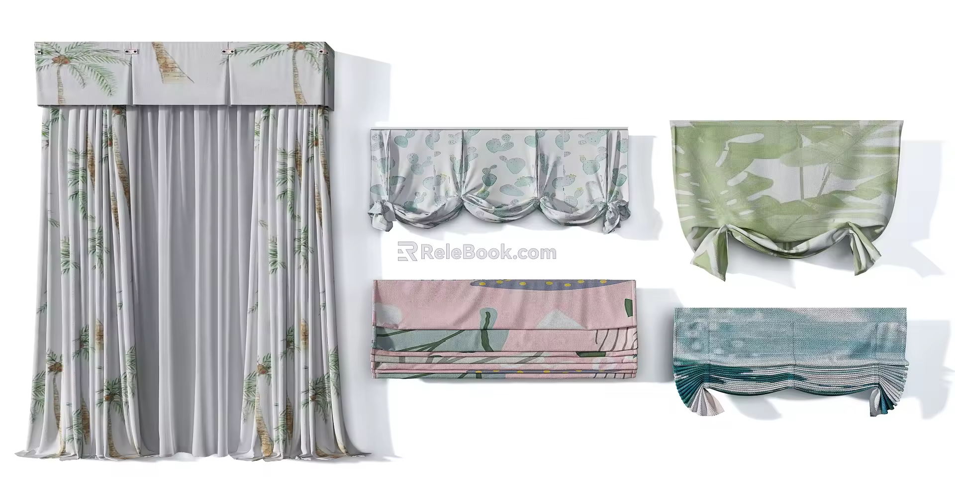 Nordic Fresh and Elegant Plant Pattern Curtain Roman Curtain Combination 3d model
