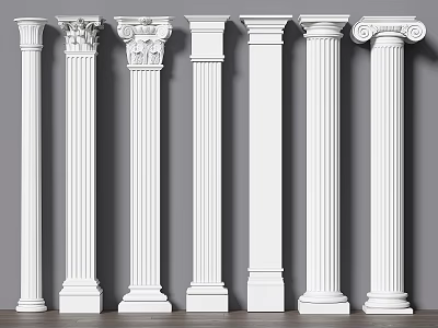 Classical Roman Columns With Various Capital Designs And White Finish 3d model
