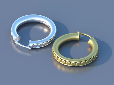 Stylish Hoop Earrings Silver And Gold With Circular Dot Pattern Fashionable Jewelry Accessory 3d model