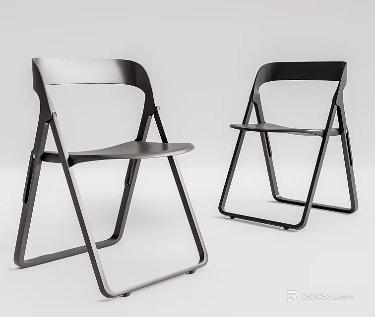 Two Modern Folding Leisure Chairs With Black Frame And Simple Design 3d model 