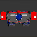 Red Blue Gray Robot Character With Mechanical Body Armor And Blue Head Design