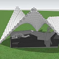 Modern Unique Design Canopy Covering Sunken Area With Green Grass And Blue Sky