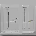 Modern Steam Shower Sauna Interior With Glass Enclosures Shower Heads Control Panels And Drainage Grids