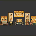 Ancient Egyptian Style Interior Setup With Decorative Screens Cabinets Bed And Plants 3d model