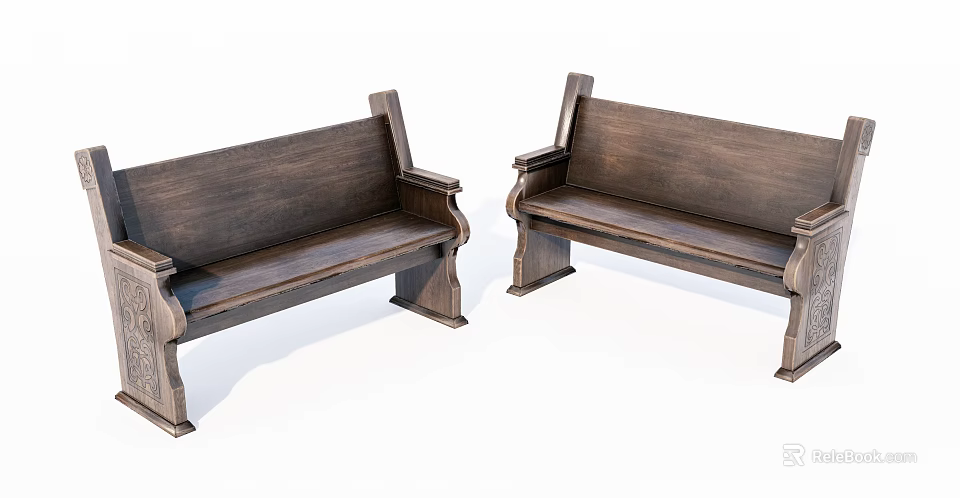 Wooden Public Chairs With Classic Design And Armrests For Outdoor Areas 3d model 