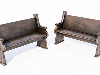 Wooden Public Chairs With Classic Design And Armrests For Outdoor Areas 3d model