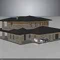 Two Story Brick House With Black Roof Garage Balcony And Car Design