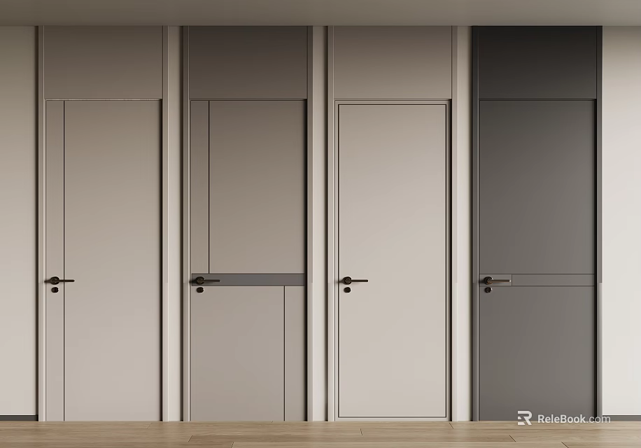 Modern Swing Doors in Neutral Tones with Sleek Panels for Contemporary Interior Design 3d model 