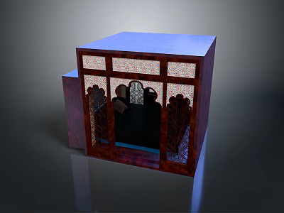 Intricate Carved Cube Structure With Blue Top And Transparent Panels 3d model