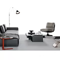Modern Black Leather Sofa Coffee Table Set With Single Chair And Floor Lamp