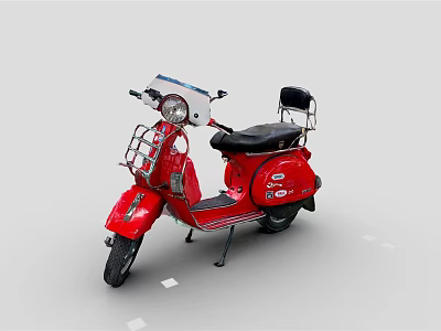 Red Vintage Scooter With Classic Headlight Black Seat And Front Basket 3d model