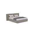 Modern Double Bed with Light Gray Upholstered Headboard White Sheets and Two Pillows 3d model