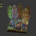Cartoon Scene With Green Trees Small House Red And Blue Cars And Stairs