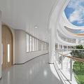 School Hall Interior With Curved Structures And Students 3d model