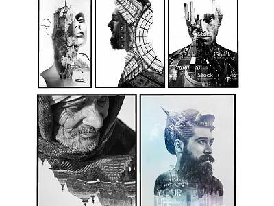 Abstract Black and White Modern Portrait Paintings With Facial Geometric And Architectural Designs 3d model