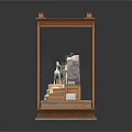 Wooden Display Cabinet With Glass Doors Showcasing Antique Sculptures Tools And Artifacts Inside