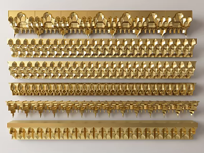Golden Carved Decorative Strips In Multiple Rows With Detailed Intricate Patterns 3d model