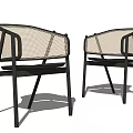 Modern Leisure Chairs With Dark Wooden Frame And Light Woven Seat Backrest