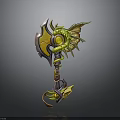 Fantasy Weapon Axe with Green Yellow Dragon Design Intricate Handle and Golden Blade