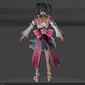 3D Model Woman In Pink White Layered Dress With Bowknot And White Shoes