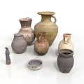 Collection of Ceramic Vases and Earthenware Pots with Small Statue and Decorative Bowl