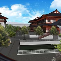 Ancient Traditional Architecture Featuring Classic Roof Courtyard Trees Blue Sky And Distant Mountains