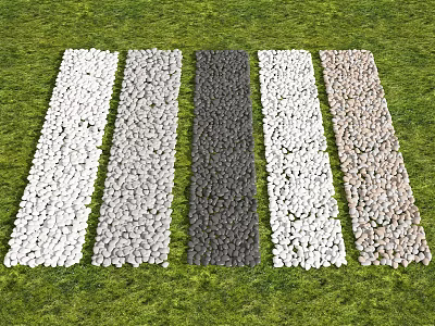 Various Colored Stone Strips Arranged On Green Grass For Garden Decoration 3d model
