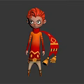 Red Haired Animated Game Movie Character In Red Outfit With Decorative Scarf And Stylish Design