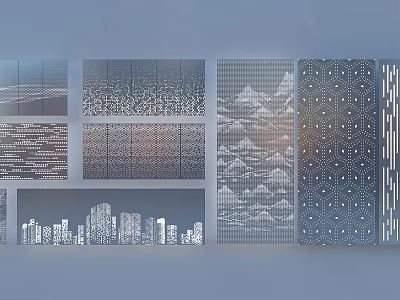Modern Decorative Architectural Panels With Various Patterns Geometric Textures And Urban Silhouette 3d model